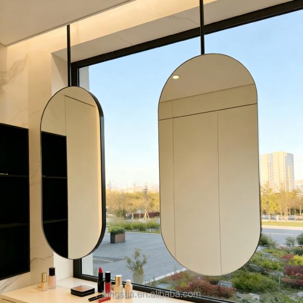 Kingstin Modern Framed Mirror for Home Decor and Hotel Bath Ceiling Hung Suspended Metal Frame for Bedrooms