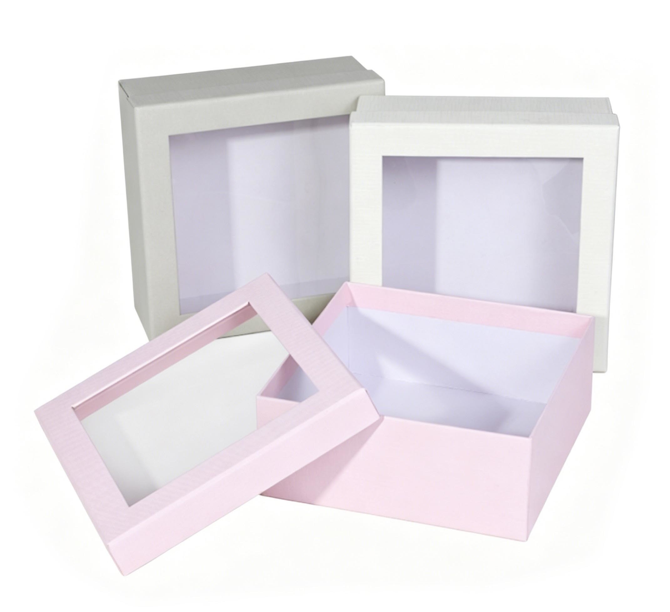 Pink Rigid Custom Window Boxes Transparent Display Cosmetic Gift Packaging