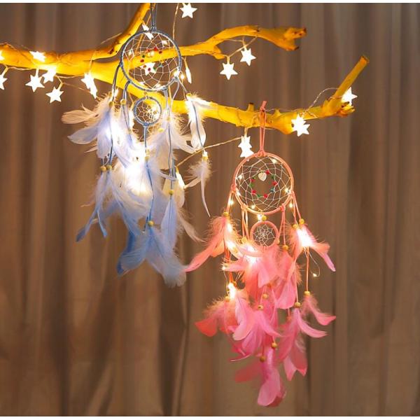 popular handmade indian dream catcher feather with led light home decoration