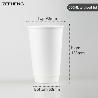 Disposable 16oz 500ml Paper Coffee Cups Double Layer PE Lined White Hollow Heat Proof