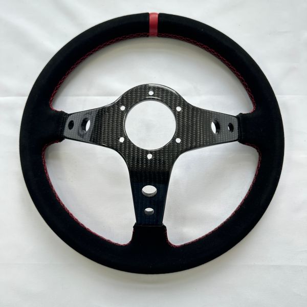 Carbon Fiber Drift Steering Wheel Universal Black Suede With Red Stitching