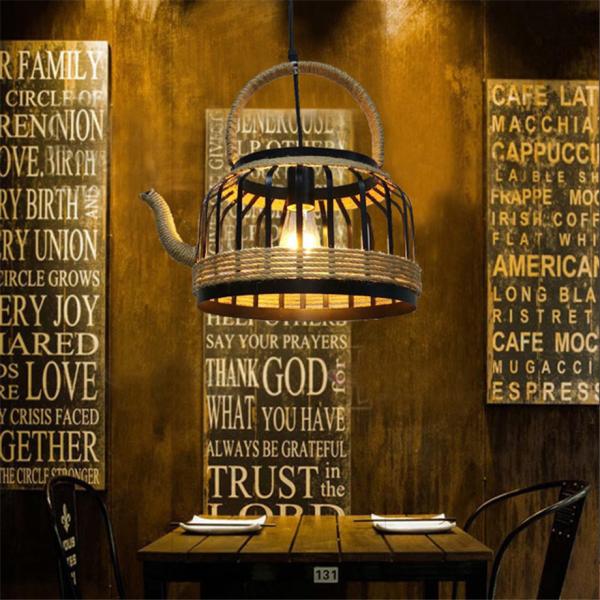 American Retro Teapot Industrial Pendant Lights  Living Room Kitchen  Rope Pendant Light(WH-VP-192)