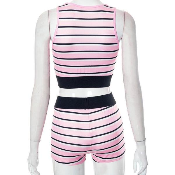                  Fitness Women Two Piece Sets Sleeveless Trend Tank Top+High Waist Shorts Bodycon Patchwork Sportswear Tracksuit Suit             