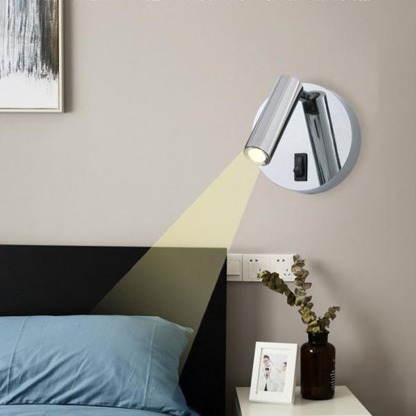 3w Cree Led Wall Light With Adjustable Angle Aluminum Silver Switch 3000k