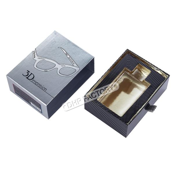 Boîte de parfum en papier gris en forme de tiroir avec poignée de ruban pour les marques haut de gamme