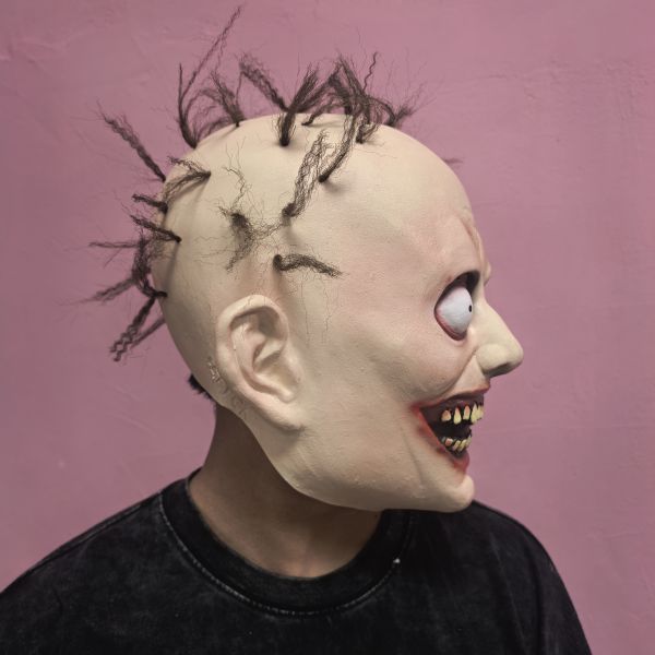 Creepy Smiling Monster Mask Horror Full Head Latex Scary Ghost Face with Hair for Halloween Cosplay Costume Party Props