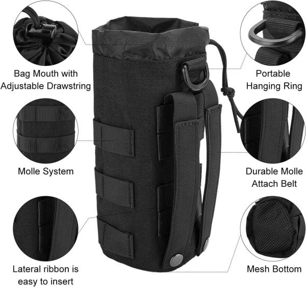 Sports Water Bottles Pouch Bag, Tactical Drawstring Molle Water Bottle Holder Portable Travel Tactical Hydration