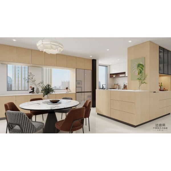 Nordic White Oak Stainless Steel Kitchen Cabinets U-Shaped Layout