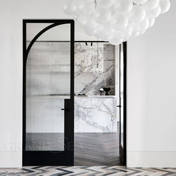 Simple Custom Interior Grill Design Living Room Double Cast Forged Wrought Steel Partition French Glass Iron Door for House