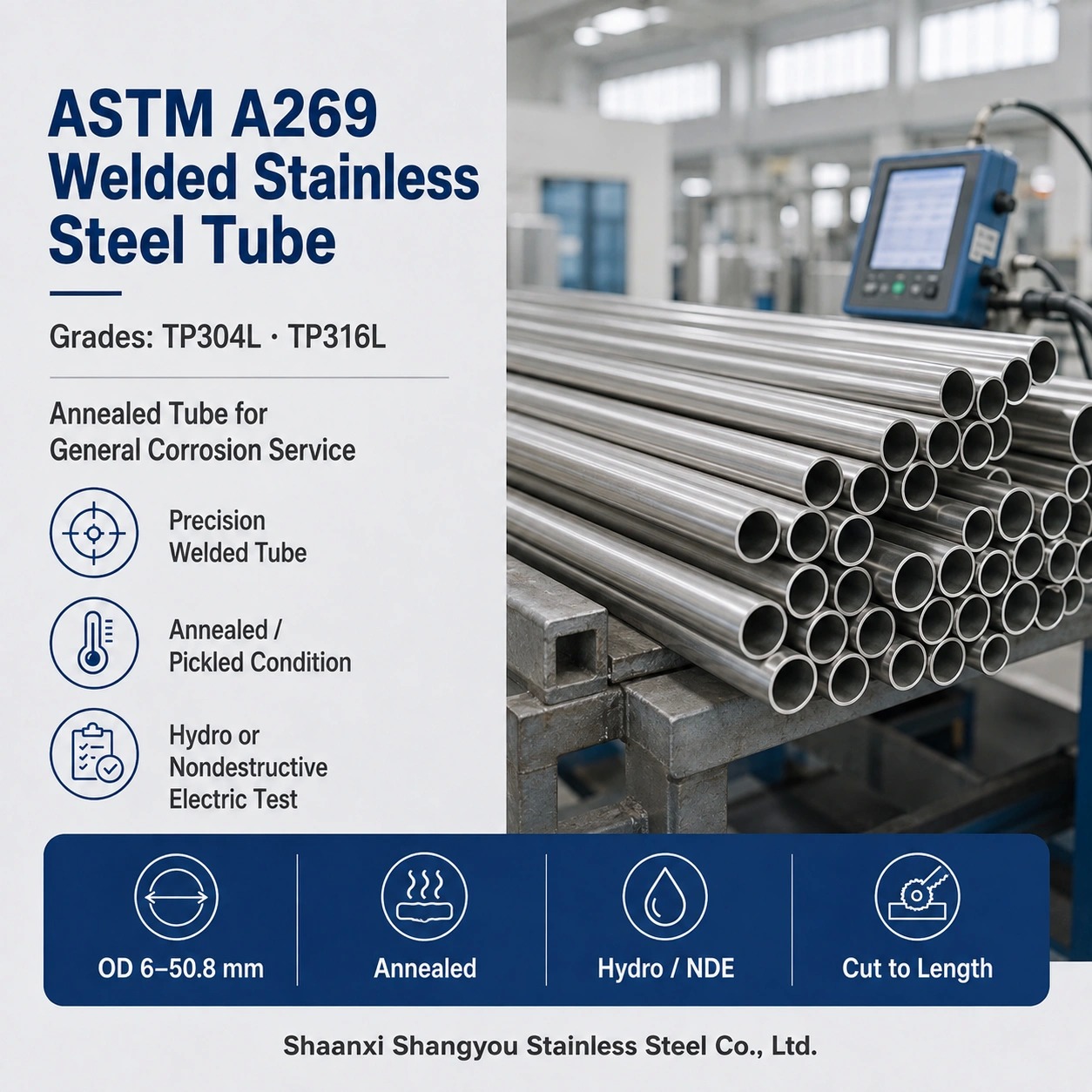 ASTM A269 Welded Austenitic Stainless Steel Tubing TP304L/TP316L for General Corrosion-Resisting Service