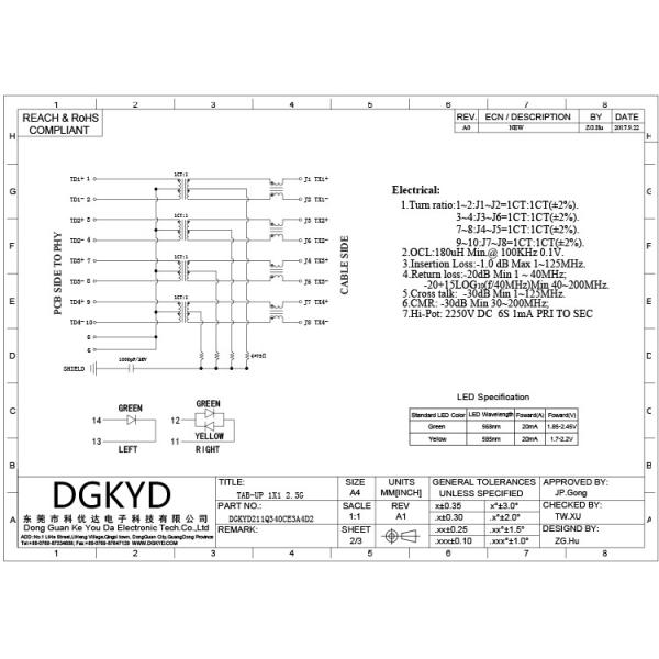 pcb сетевого интерфейса соединителя 2.5G RJ45 DGKYD211Q340CE3A4D2 поднимает RJ45 домкратом модульное поднимает 10PIN домкратом