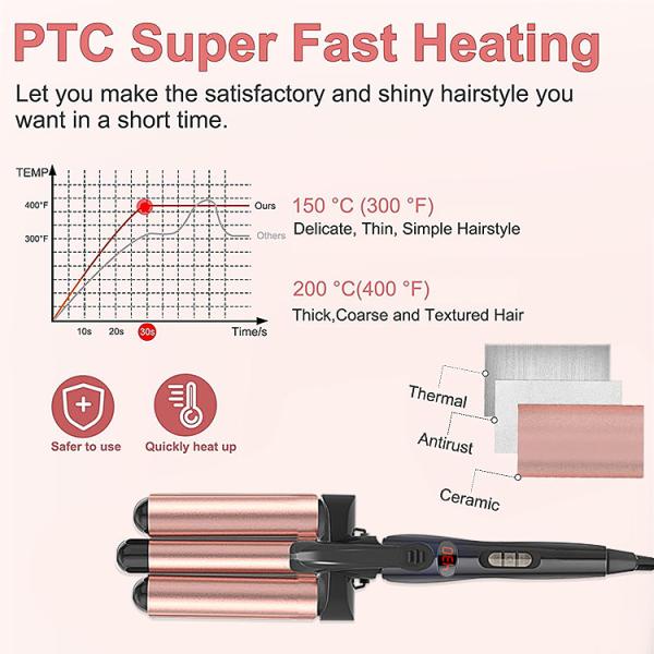 1 Inch Hot Tools Three Barrel Hair Waver Dual Voltage Crimp With Titanium Plate