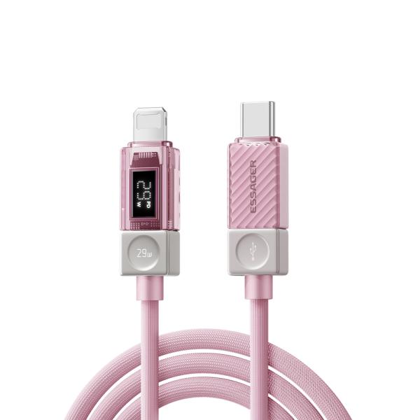 ESSAGER ES-X76 Cable de carga y datos USB C a Lightning PD 29W con pantalla digital de 3 pies y 6 pies