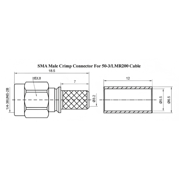 SMA Crimp Connector 50 Ohm RF Male Connector DC-6GHz SMA-C-J-3  For RG58 LMR200 Coaxial Cable