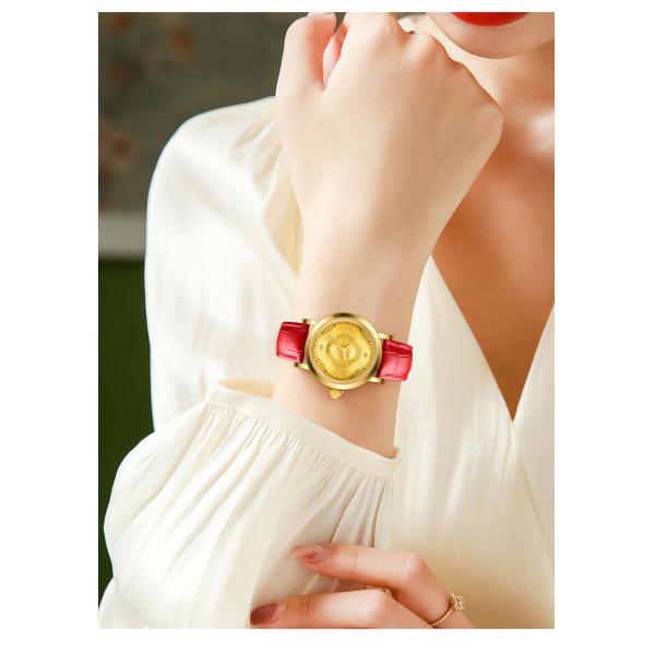 Изготовленный на заказ роскошный неподдельный кожаный золотой дозор кварца нержавеющей стали для дам