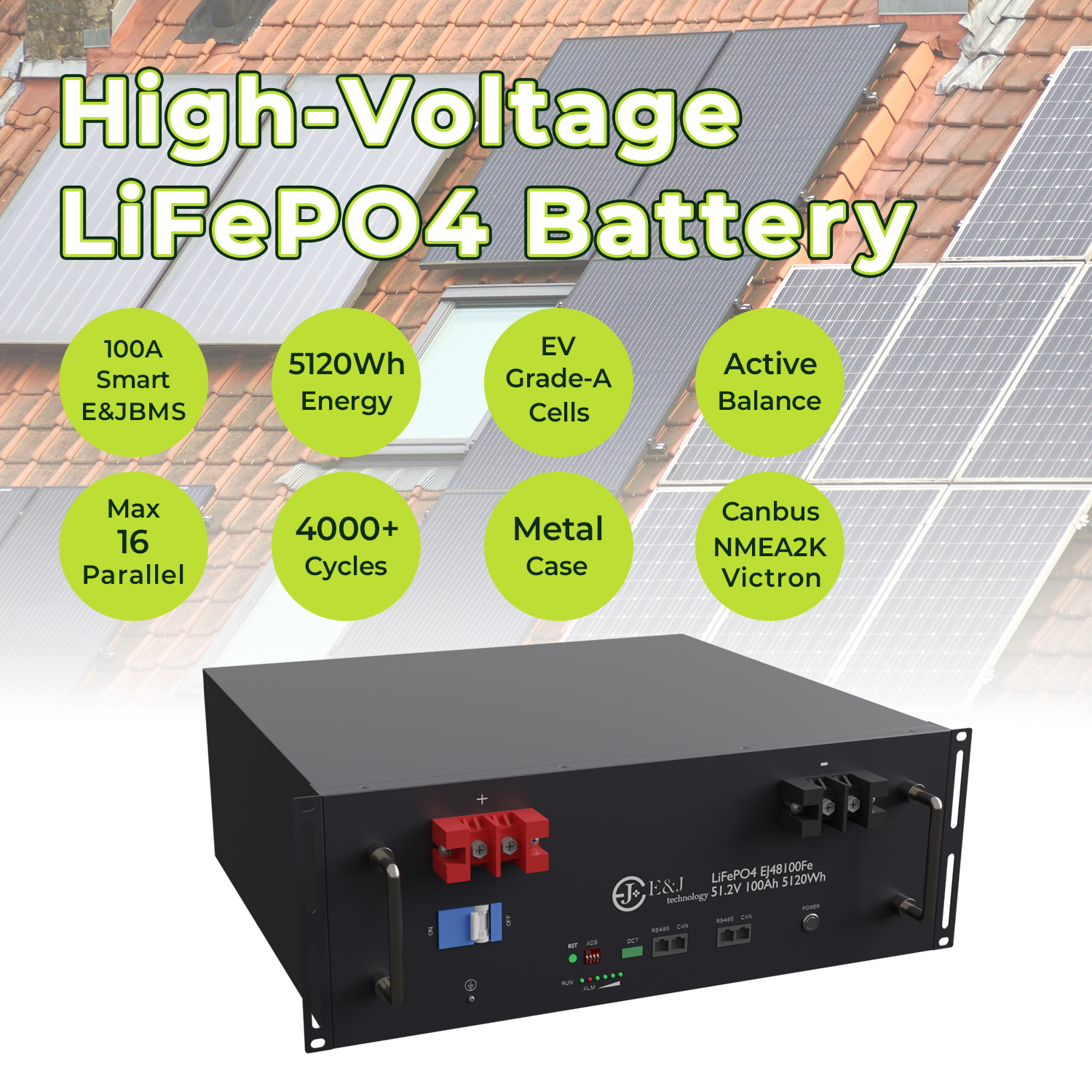 48V 100Ah Rack Mounted Lifepo4 Solar Energy Storage Battery 4U 19