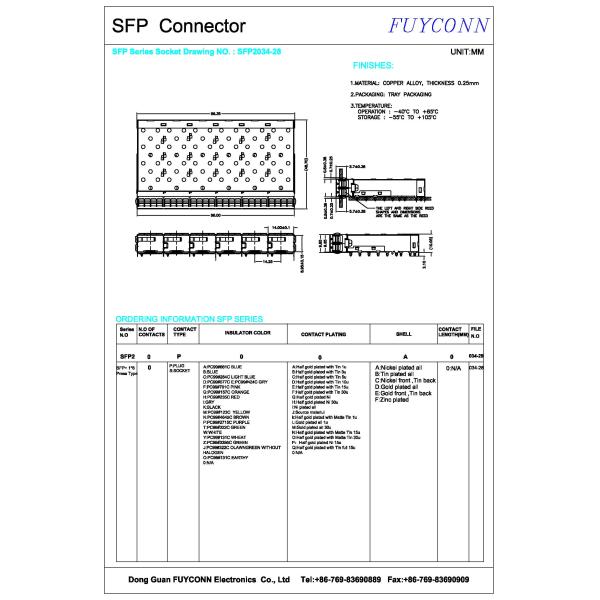SFP+ Cage Connector 1x6 Ports Press Fit Pins 10Gb/s