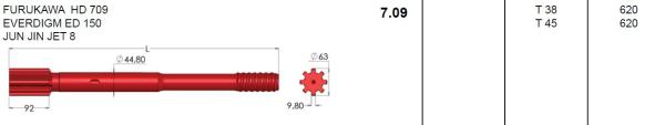 T45 comprimento 620mm Rig Tools Threaded Shank Adapter de furo
