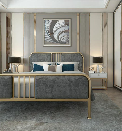 Sophisticated Tufted Metal Bedroom Furniture Set with Display Stand and Bunk Bed