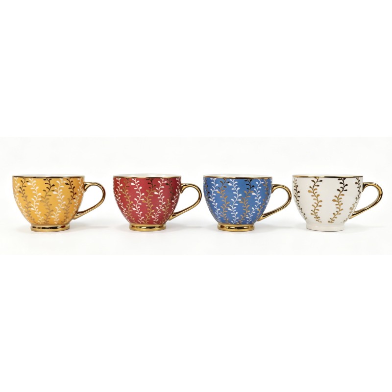Vintage Vines Gold Trim Footed Ceramic Coffee Mug