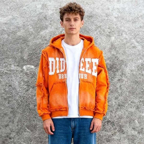 OEM&ODM Wholesale Custom High Quality Heavyweight Men's Hoodie Applique Embroidered Rhinestone Acid Wash Fashion Zip up Hoodie