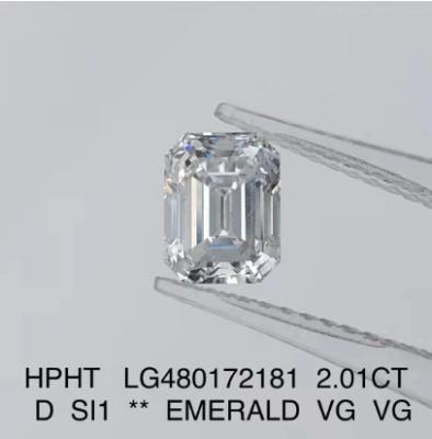 2.01 Ct HPHT Lab Created Emerald Cut Diamond Color D Clarity Si1