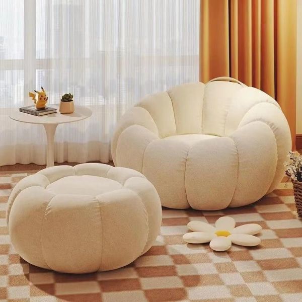 Modern Single Lazy Sofa Pumpkin-Shaped Tufted Beanbag Reclining Comfortable Small Sofa for Apartment Living Room Bedroom