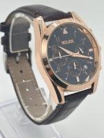 Montres à poignet en cuir noir à six aiguilles et trois yeux avec des aiguilles lumineuses