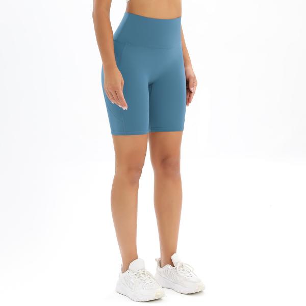 Solid color pocket double-sided brocade high-waisted hip lifting tight exercise yoga shorts running fitness pants