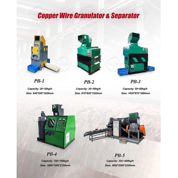 Power kW 40.7 Capacity 200-1000kg/h Copper Wire Recycling Machine for Cable Processing