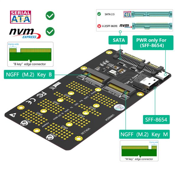 M.2 NGFF NVMe SSD SATA Bus SSD к SFF 8654 и карте адаптера SATA