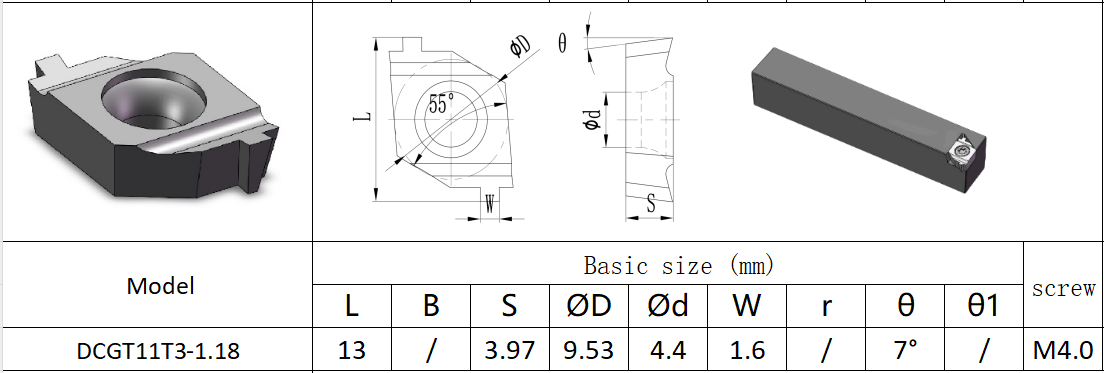 CNC Grooving Insert DCGT11T3-1.18 – Uncoated, for Aluminum