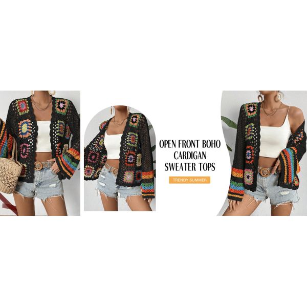 Shawl Capelet Skirt Knitted Texture One-Piece Short Hand Crochet Shawl Floral Crochet Cardigans For Women Trendy Spring Summer Hollow Out Open Front Boho Cardigan Sweater Tops
