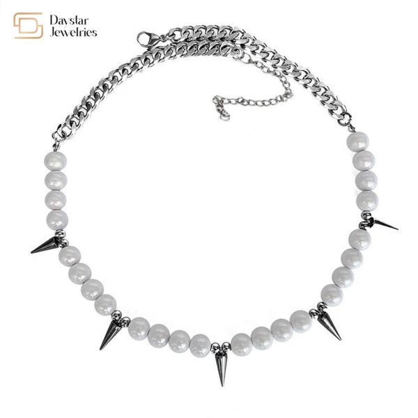 Pearl Cone Pendant Hip Hop Titanium Steel Necklace Clavicle Women Men