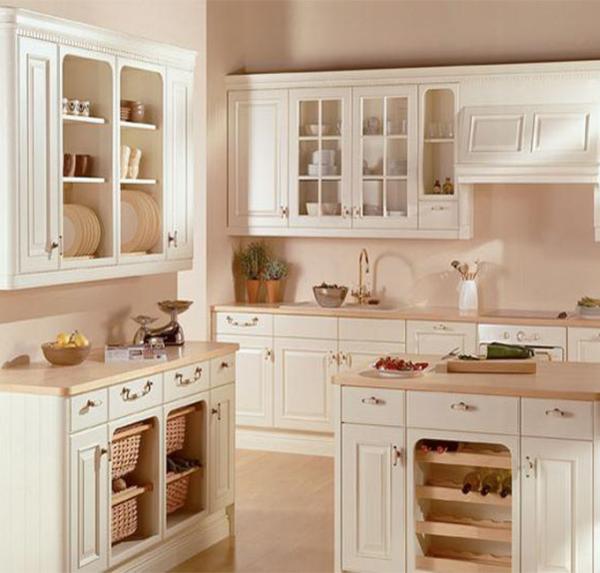 White Color White Shaker Kitchen Cabinets , Pre Assembled Kitchen Cabinets