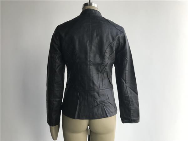 Black Ladies PU Jacket With Gunmetal Zip Through And Mandarin Collar TW76431