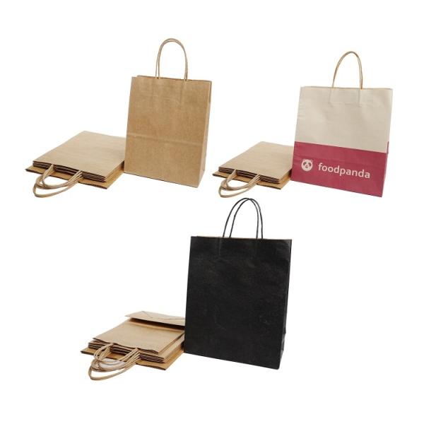 Customized logo for paper bags recyclable brown kraft paper food shopping tote paper bags