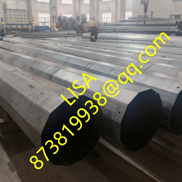 75FT 2-Segments Dodecagonal Hot Dip Galvanized Transmission Steel Poles with Bitumen Painting and Sack Wrap