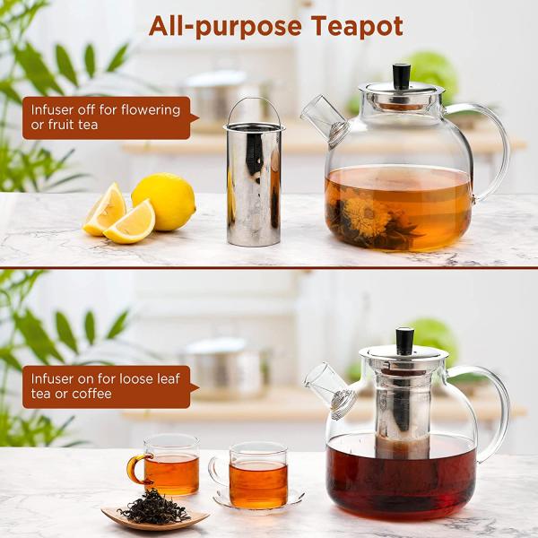 Modern Clear Glass Kettle Tea Cup Set with 1500ml Capacity and Stainless Steel Infuser