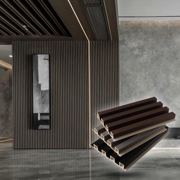 Fábrica por atacado De madeira ecológica Papel de parede WPC PVC de plástico Papel de parede TV Parede para interiores e exteriores cores personalizadas