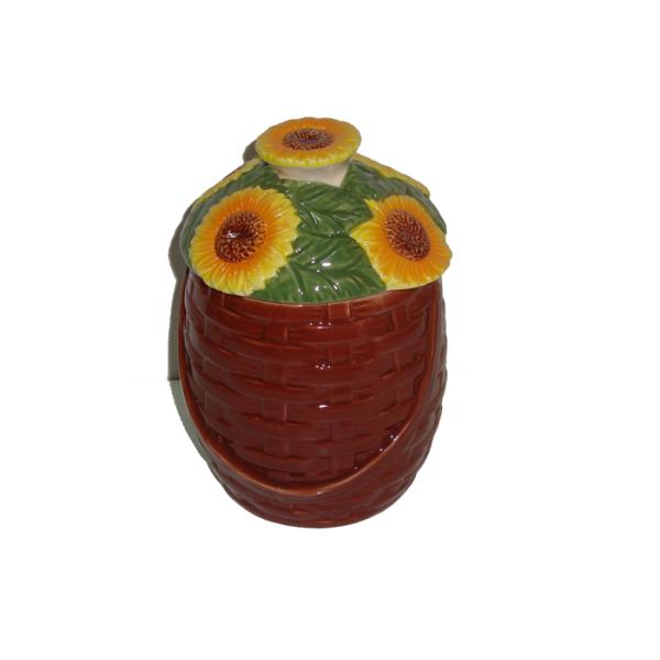 Dolomite Ceramic Kitchen Canisters Hand Painted Basket Sunflower Covered Canister 3 Set