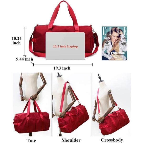 Red Large Sports Gym Weekender Training Swim Yoga Travel Bag with Wet Pocket and Shoes Compartment