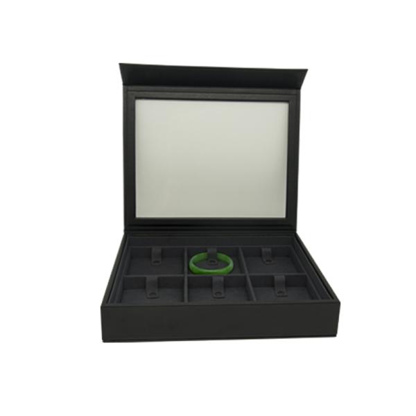 Black Pu Jewelry Display Tray , Rigid Surface Window Display Rack Free Logo