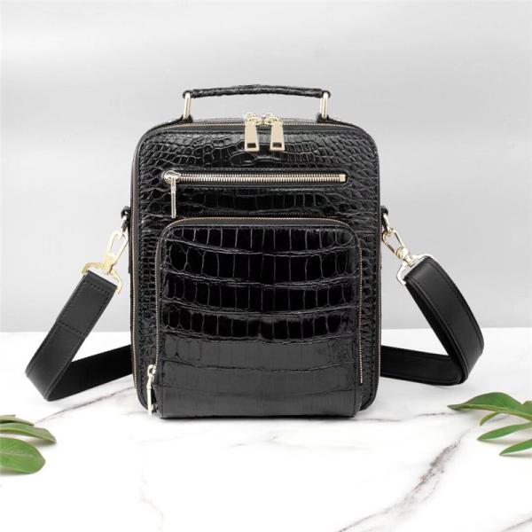 Genuine Crocodile Leather Men Small ZIP Handbag Authentic Alligator Belly Skin Male Cross Shoulder Bag Messenger Bag