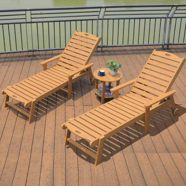 Outdoor 4-Level Backrest Adjustment Sun Lounger for Plastic Wood Sunbed Chaise Lounge