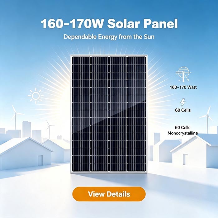 170W 66‑Cell 182mm Monocrystalline Solar Panel, Easy‑Mount Frame For Rooftop Shed Installation