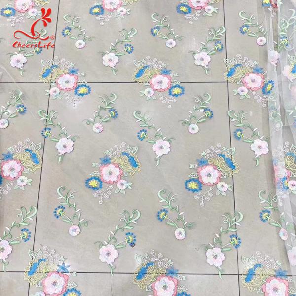 Colorful Floral Embroidery Fabric With Sequins Swiss Mesh Volie Lace