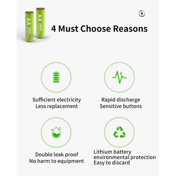 Convenient Solid State AA Rechargeable Lithium Ion Battery Safety With 1000 Cycles Life