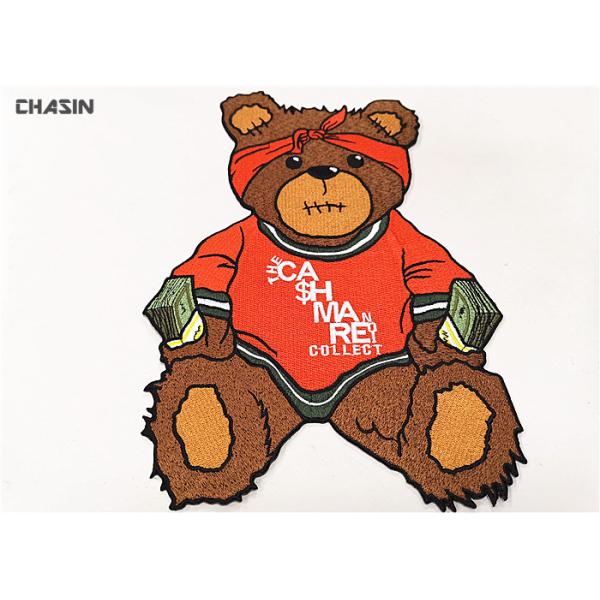 Custom Iron - On Backing Bear Logo Clothing Embroidery Patches Large Size