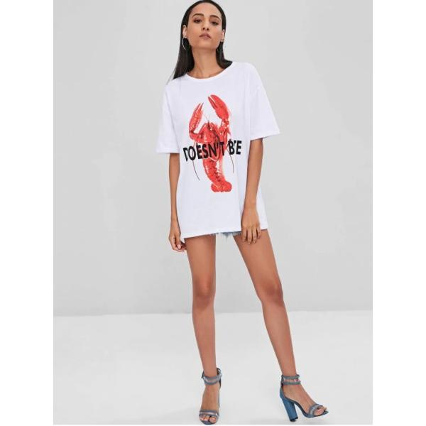 2018 Summer White Short Sleeve Printed Cotton Women T Shirt